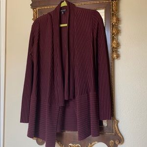 Eileen Fisher Ribbed Wool Cardigan Eggplant